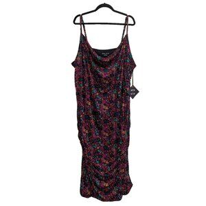 Ava & Viv Black Floral Mesh Ruched Midi Dress 4X 28W/30W Strappy Goth Fairycore